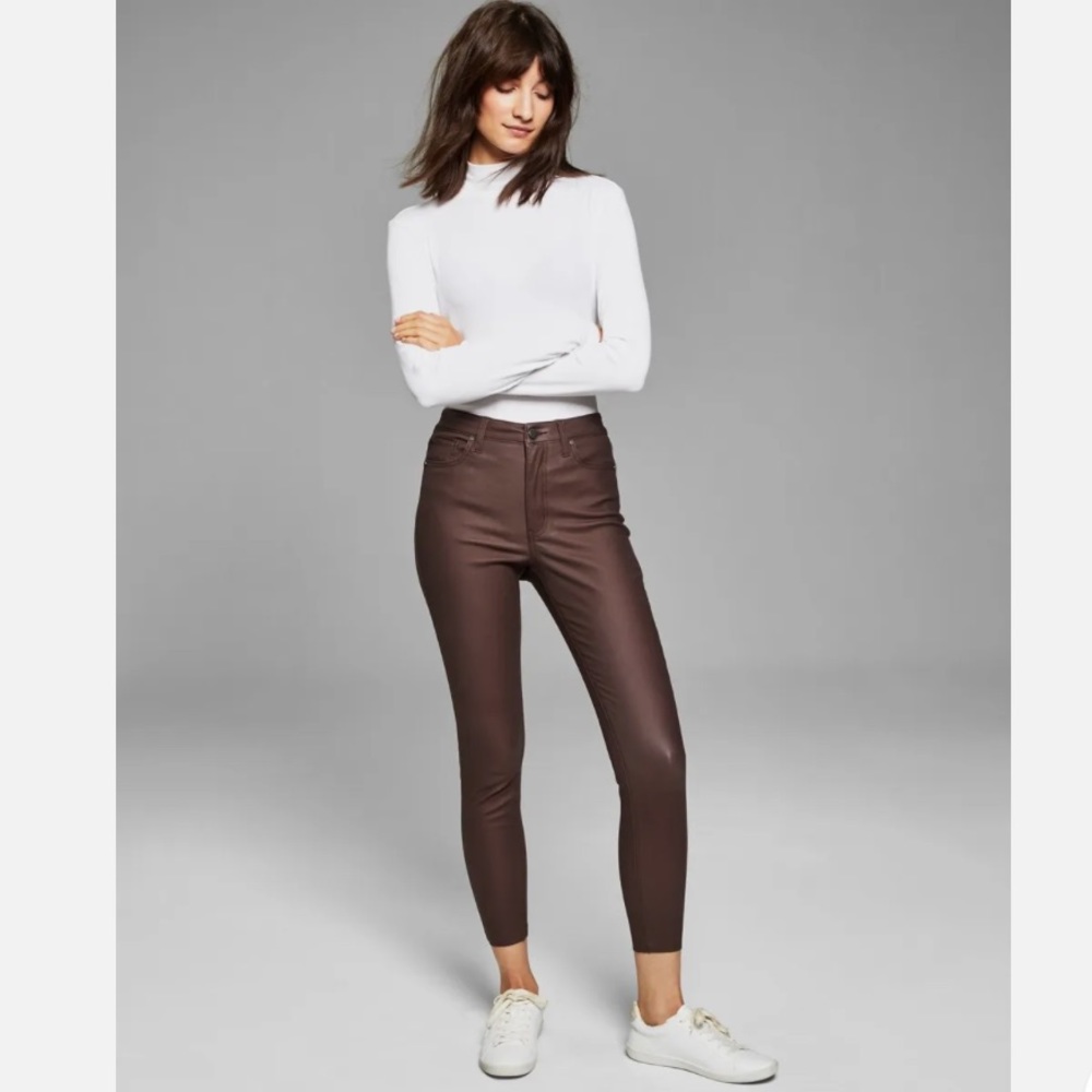 And Now This Brown Coated Faux Leather The Perfect Skinny ankle length pant